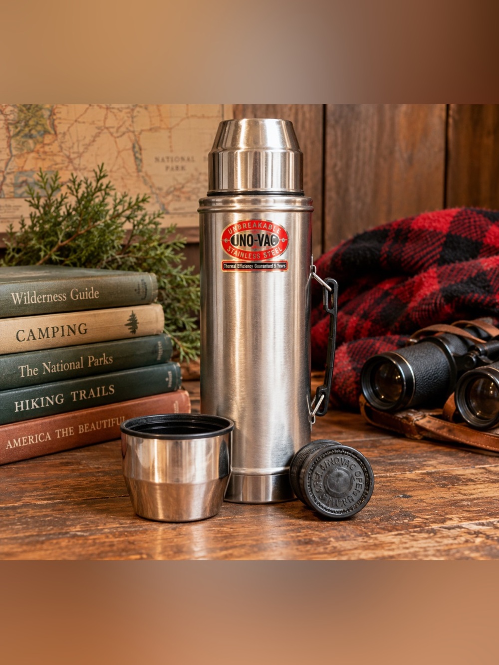 VTG Complete UNO-VAC Stainless Steel Thermos Union Mfg Meriden CT USA Cup